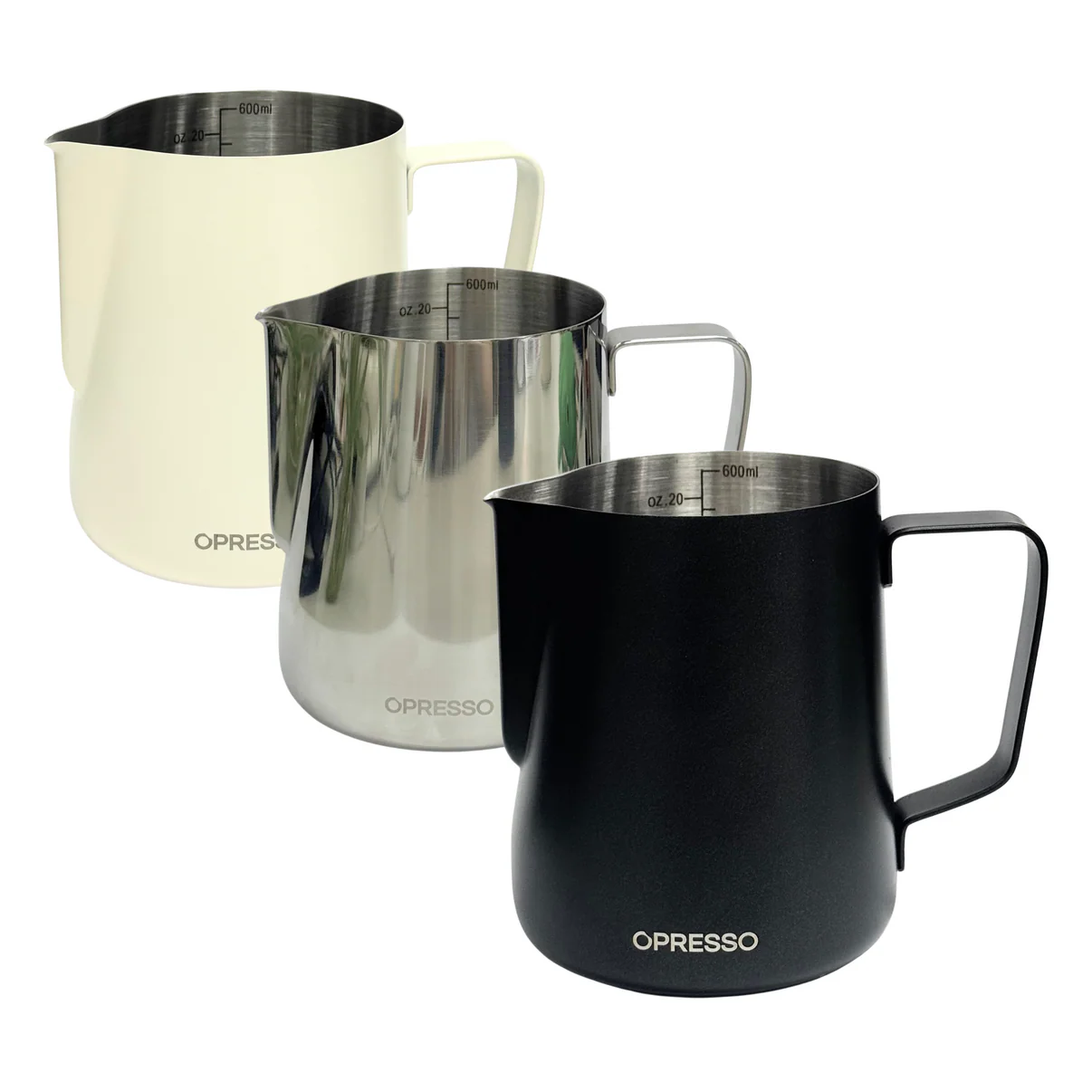 Coffee Latte Art Cup (600ml) - Stainless Steel/Off-White/Black