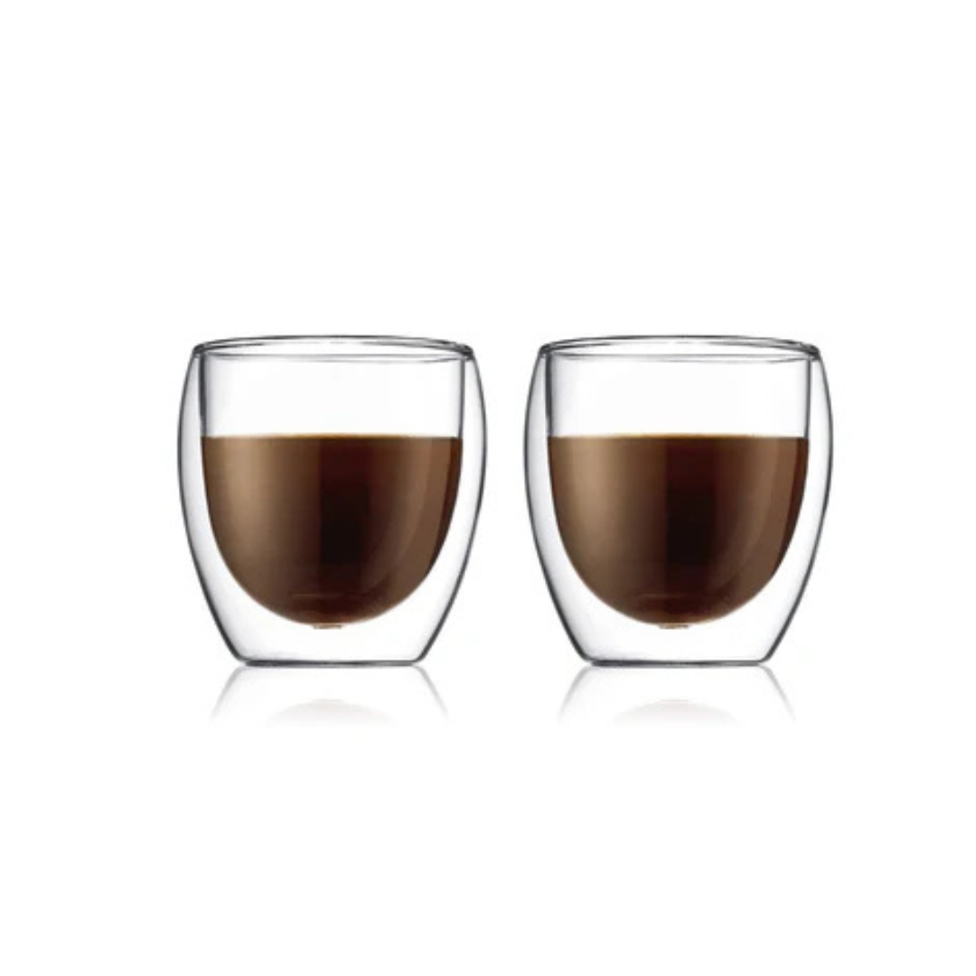 【Bodum】Pavina 雙層隔熱玻璃杯 2件裝 (350ml/12oz) ( 250ml/8oz) 經典雙層設計 咖啡杯 Espresso杯