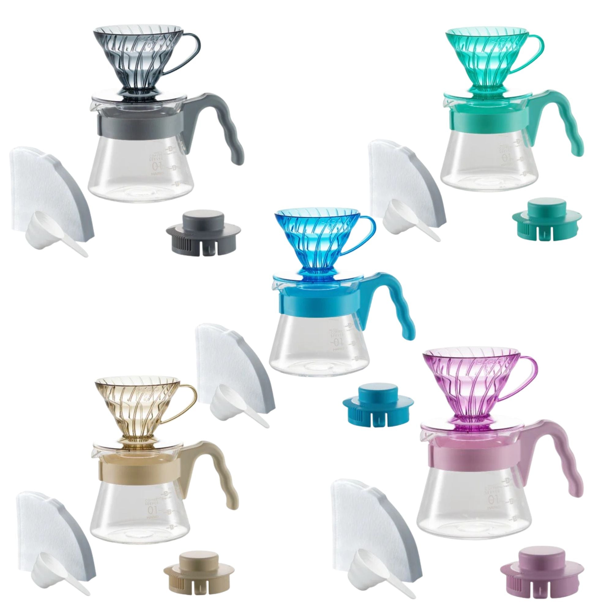【HARIO】V60 20週年紀念 限量色彩手沖咖啡套裝 Color Brew Set (5色可選) 附40張濾紙 01膠濾杯組合 VCSD-01-20CP