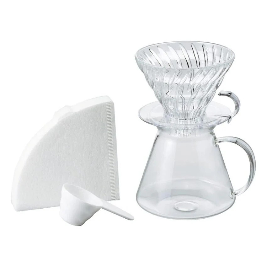 HARIO | V60 02玻璃濾杯手沖咖啡壺組 (附40張濾紙) SIMPLY HARIO S-VGBK-02-T【1-4杯用】