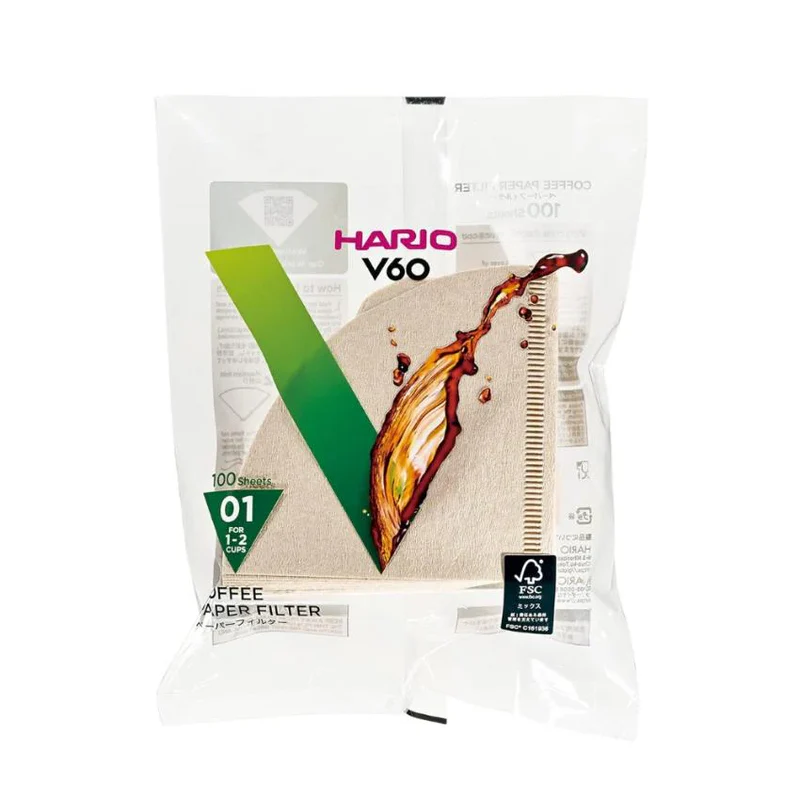 【HARIO】V60 01 咖啡手沖濾紙 (1-2杯用) 100張 VCF-01-100W/M | 日本製造