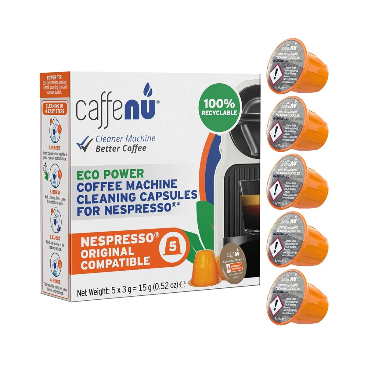 Caffenu｜Nespresso 咖啡機專用清潔膠囊 5粒裝 *新舊包裝隨機發貨